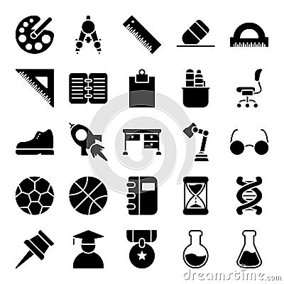 Icons school and education solid styles. Vector Illustration