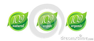 100 natural, organic, vegan stamp - tag for food Vector Illustration