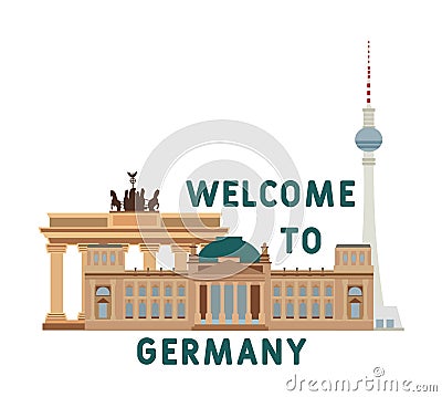 Welcome to Germany. Invitation to explore Germany historical architectural landmark. Vector Illustration