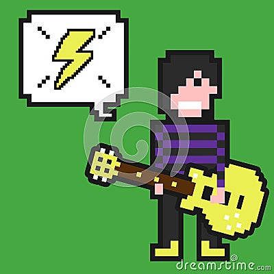 Punk guitarist with pixel art. Vector Illustration