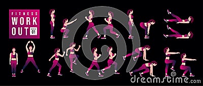 Women Workout Set Vector Illustration