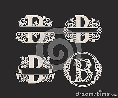 Alphabet Split Monograms, Split Letter Monogram, Alphabet Frame Font. Laser cut template. Initial monogram letters. Vector Illustration