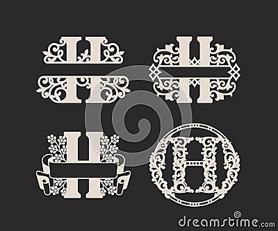 Alphabet Split Monograms, Split Letter Monogram, Alphabet Frame Font. Laser cut template. Initial monogram letters. Vector Illustration