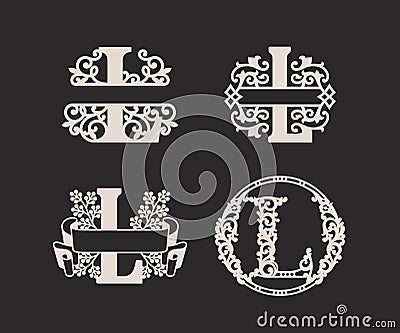 Alphabet Split Monograms, Split Letter Monogram, Alphabet Frame Font. Laser cut template. Initial monogram letters. Vector Illustration