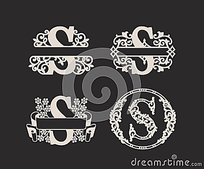 Alphabet Split Monograms, Split Letter Monogram, Alphabet Frame Font. Laser cut template. Initial monogram letters. Vector Illustration