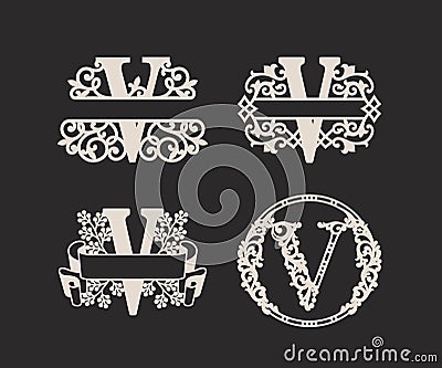 Alphabet Split Monograms, Split Letter Monogram, Alphabet Frame Font. Laser cut template. Initial monogram letters. Vector Illustration