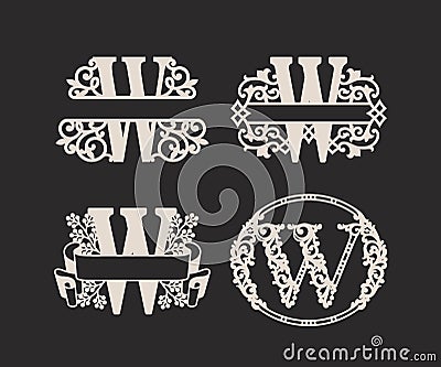 Alphabet Split Monograms, Split Letter Monogram, Alphabet Frame Font. Laser cut template. Initial monogram letters. Vector Illustration