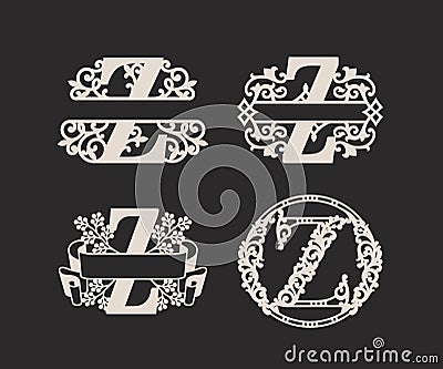 Alphabet Split Monograms, Split Letter Monogram, Alphabet Frame Font. Laser cut template. Initial monogram letters. Vector Illustration