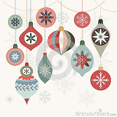 Christmas greeting card with decorative Christmas balls Vector Illustration