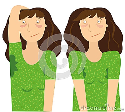 Young woman in a t-shirt with sweaty armpits Vector Illustration