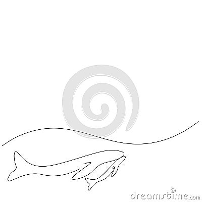 Whale family line drawing. Vector Vector Illustration