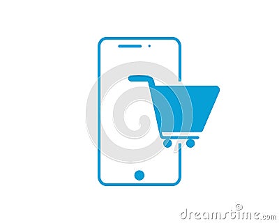 Vector Buy Shop Cart Purchase with mobile phone Checkout Icon - Trolly Sign For online purchases Vector Illustration