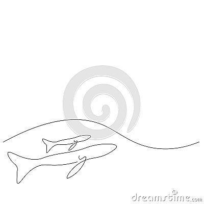 Whale family on sea. Vector Vector Illustration