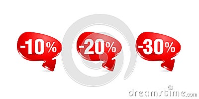 Sales tag set in 3D style - markers with red arrow Vector Illustration