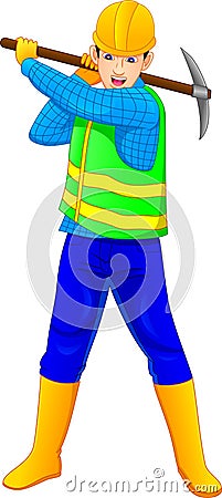 Construction worker holding mattock Vector Illustration