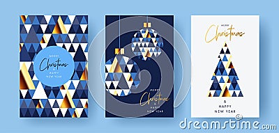Merry Christmas and Happy New Year Set of greeting cards, posters, holiday covers. Modern Xmas design Vector Illustration
