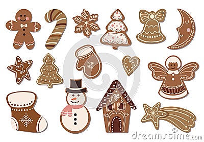 Christmas sweets collection with decorative gingerbread Vector Illustration