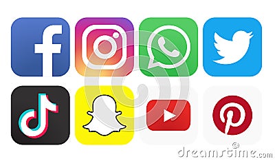 Collection of social media icons and logos Vector Illustration