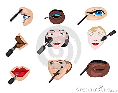 Makeup set on isolated white background Vector Illustration