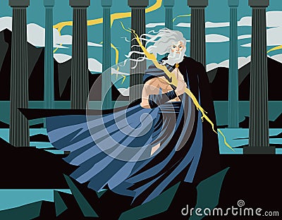 Zeus jupiter god with storm ray Vector Illustration