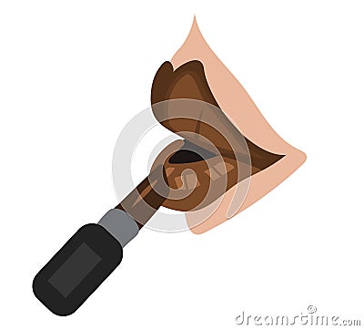 Applying brown lipstick, lips on isolated white background Vector Illustration