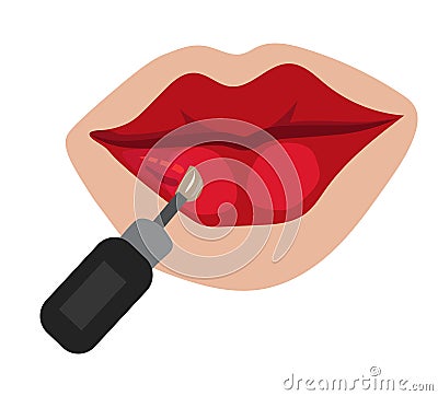 Applying lip gloss, lips on isolated white background Vector Illustration