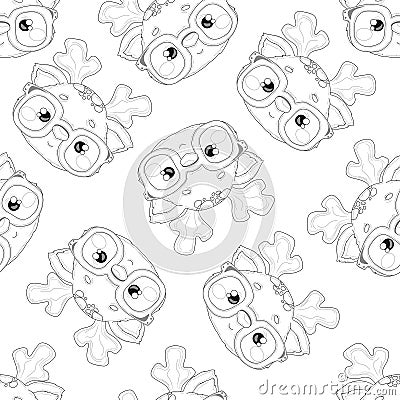 Cute cartoon baby deer with glasses sketch seamless patter template. Vector Illustration