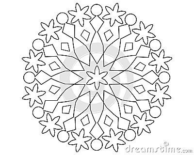 Mandala or snowflake with patterns - vector linear illustration for coloring. Outline. Circular pattern with editable path. Snowfl Vector Illustration