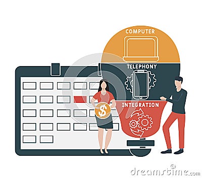 CTI - Computer Telephony Integration acronym, business concept. Vector Illustration