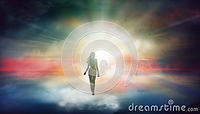 Soul journey, divine angelic guidance, portal to another universe, new life, new world, spiritual release Stock Photo