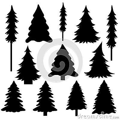 Vector Tree Silhouettes. Christmas Trees. Black isolated on white. Vector Illustration