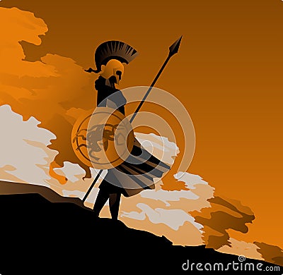 Greek orange and black amphora drawing of athena Vector Illustration