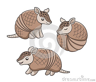 Armadillo cartoon in different poses vector illustration set Vector Illustration