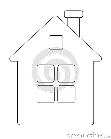 House - vector linear picture for coloring. Small house with windows and smoke - coloring - element for a pictogram or logo. Outli Vector Illustration