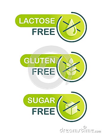 Sugar, Gluten, Lactose free - products composition Vector Illustration