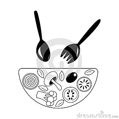 Hand drawn illustration with black salads doodle. Vector Illustration