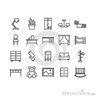 Simple furniture line icon set, editable stroke. Vector Illustration