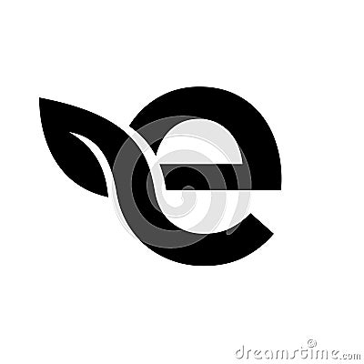 Letter E leaf black logo Vector Illustration