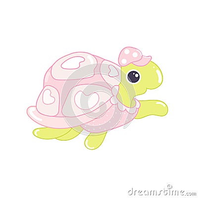 Pink Turtle Vector flat Illustration. Cute cartoon character. Sea creature Vector Illustration