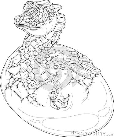 Cartoon fairy tail magic dragon in egg shell sketch template Vector Illustration