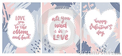 Set of Valentine`s day posters, printables, cards, etc Vector Illustration