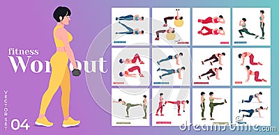 Women Workout Set. Women doing fitness and yoga exercises. Stock Photo