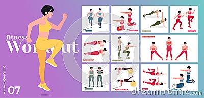 Women Workout Set. Women doing fitness and yoga exercises. Stock Photo