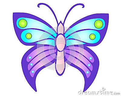 Butterfly - bright vector full color illustration. An iridescent fun butterfly for spring and summer designs in purple Vector Illustration