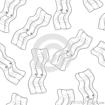 Cartoon bacon with cute face seamless pattern sketch template Vector Illustration