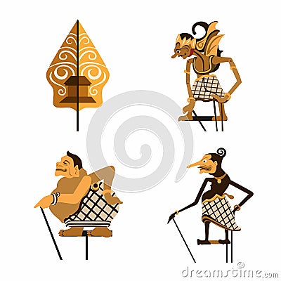 Wayang aka Leather Puppet. indonesian traditional puppet symbol collection set concept in flat cartoon illustration vector Vector Illustration