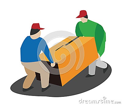 A vector illustration of two cartoon porters carrying boxes Vector Illustration