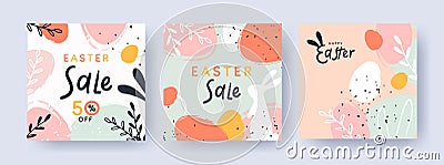 Happy Easter Set of backgrounds, greeting cards, sale posters or flyers, holiday covers Vector Illustration