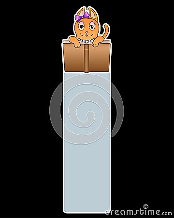 Bookmark for a book with a ginger cute cat reading a book - vector full color blank - template. Template for bookmarks with a read Vector Illustration