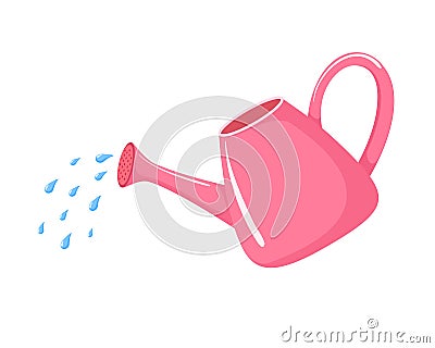 Pink watering can icon cartoon. Waters from a watering can vector illustration isolated on white background. Vector Illustration